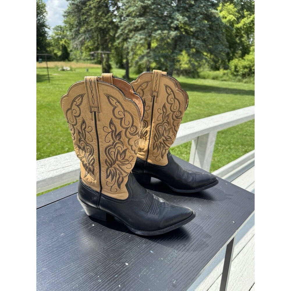 Ariat Boots Womens 7 Black Tan Leather Cowboy Western Pointed Toe Style 15781 - Picture 4 of 13